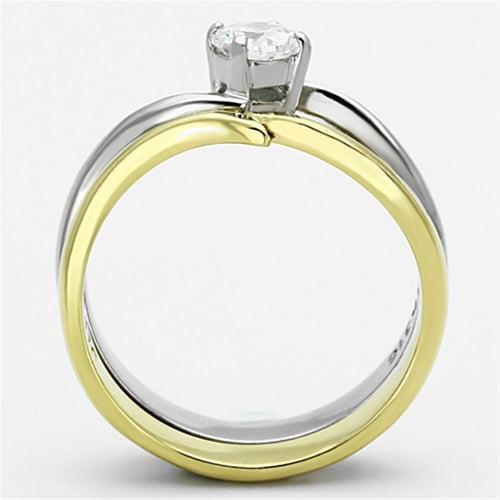 TK1092 - Anillo de acero inoxidable bicolor con baño de oro IP (recubrimiento iónico) y ranura AAA
